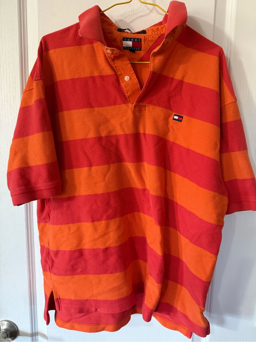 Tommy Hilfiger Red & Orange Wide-Stripe Polo size XL